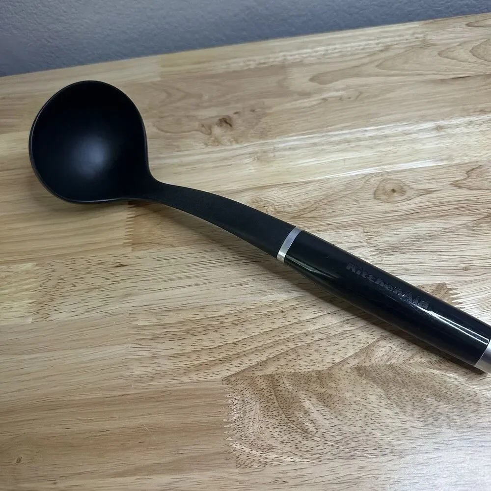 Black Kitchen Aid Gourmet Nylon  Ladle With Black Glossy Handle 12”